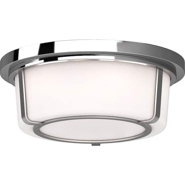 Volume Lighting 12.75 in. W x 5 in. H 2-Light Indoor Chrome Flush Mount Ceiling Light Fixture with White Round/Cylinder Glass Shade