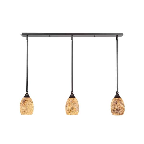 Unbranded Livingston 100-Watt 3 Light Dark Granite Linear Pendant Light with 5 in. Gold Fusion Glass Shades No Bulbs Included