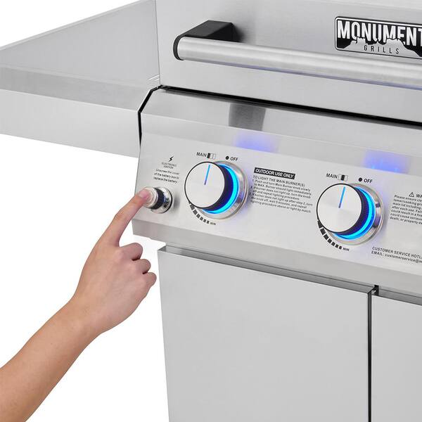 Monument Grills 35000 3-Burner Portable Propane Gas Grill in Stainless Steel with Clear View Lid and LED Controls - 2