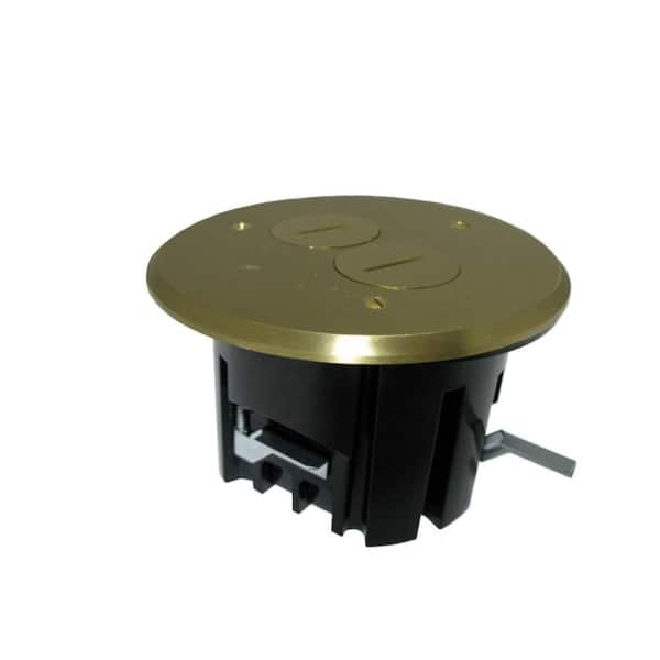 Allied Moulded Products Duplex Device 24-1/2 cu. in. Old Work Round Floor Box with Brass Cover