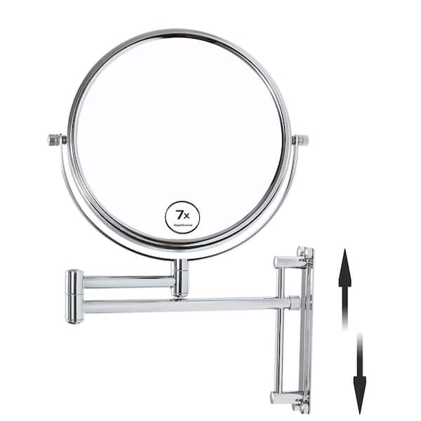 Unbranded 16.7 in. W x 13 in. H Small Round 1x/7x Magnifying Wall Mounted Bathroom Makeup Mirror in Chrome
