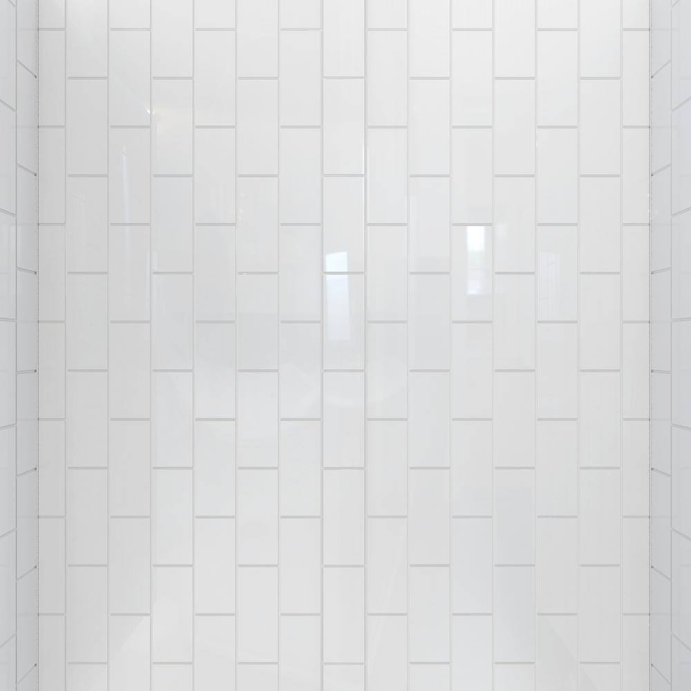 Brushed Nickel Semi-Frameless Rectangle Shower Kit with Acrylic Wall