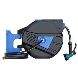 Retractable Hose Reel 5/8 in. to 90 ft. Garden Water Hose Reel 180-Degree Swivel Bracket Wall-Mounted-Blue