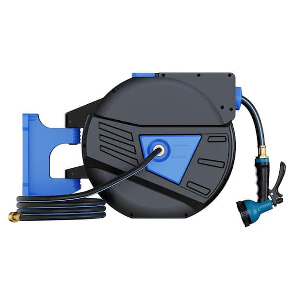 GardenJoy Retractable Hose Reel 5/8 in. to 90 ft. Garden Water Hose Reel 180-Degree Swivel Bracket Wall-Mounted-Blue