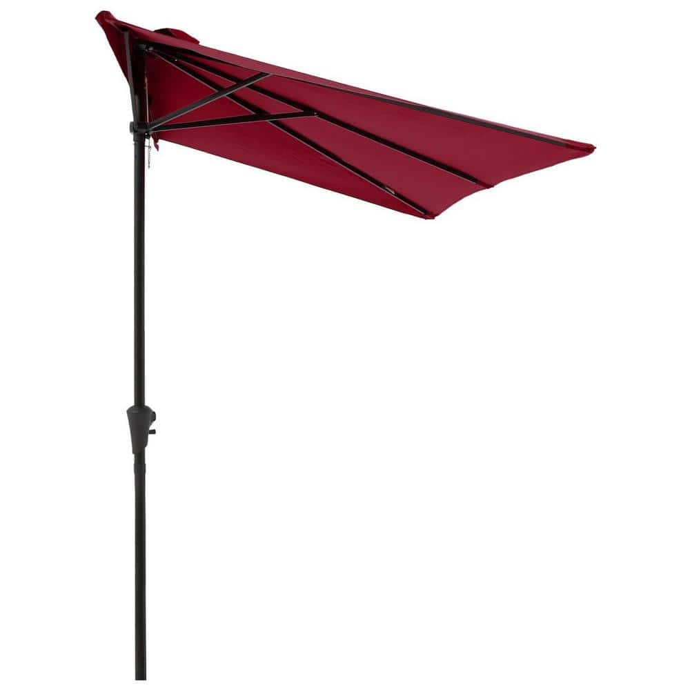 7.5 x 4 ft. Steel Pole Market Half Rectangular Patio Umbrella in Dark Red