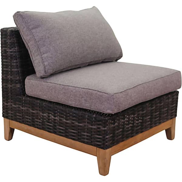 Courtyard Casual Maywood Silver Oak with Teak Outdoor Sectional Armless Middle Chair with Gray Cushions
