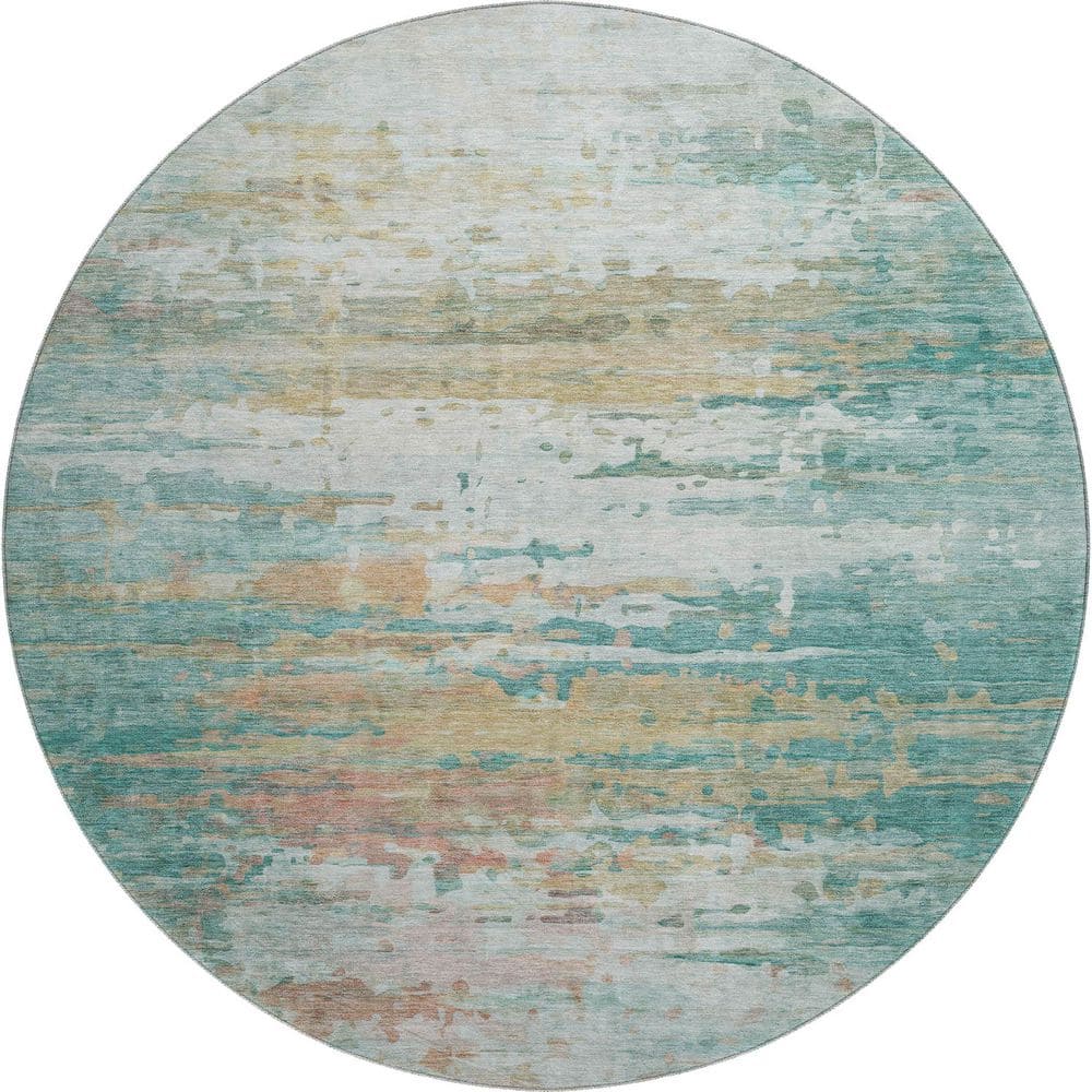 Mayfield Premium Machine Washable Abstract AMF2034 Teal 8 ft. x 8 ft. Round Rug price history on PriceWatchPro