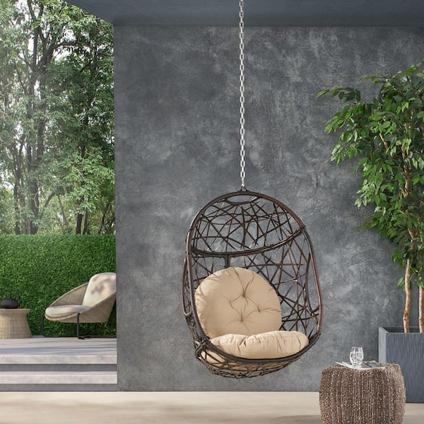 Noble House Lindero Multibrown Removable Cushions Faux Rattan Outdoor Patio Lounge Chair with Tan Cushion