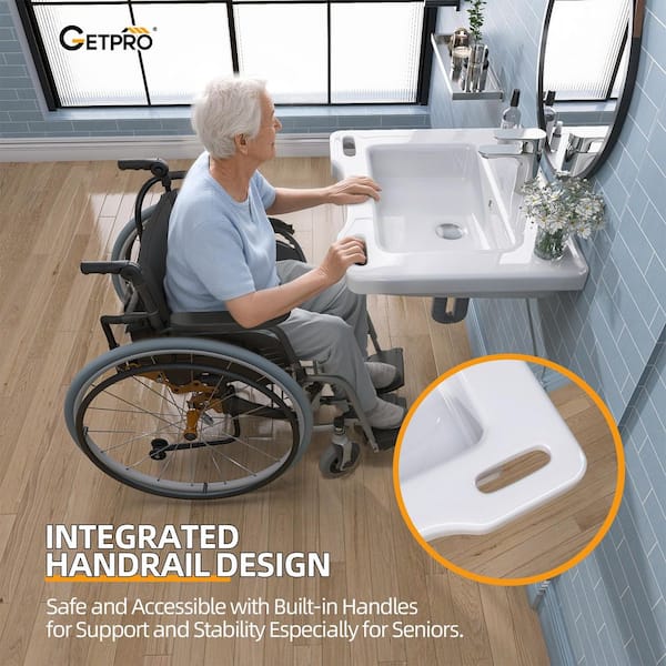 24 in Ceramic ADA Wall-Mounted Rectangular Bathroom Sink with Single Faucet Hole in White Floating ADA Vessel Sink