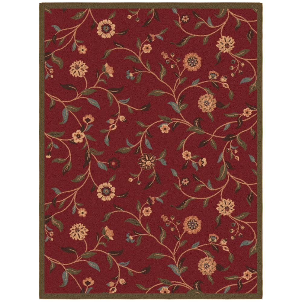 Ottomanson Ottohome Collection Non-Slip Rubberback Floral Leaves 5x7 ...