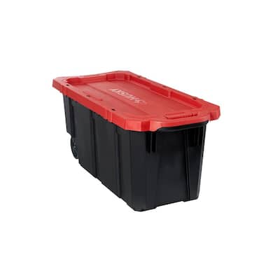 45 Gal. Latch and Stack Tote in Red and Black with Wheels