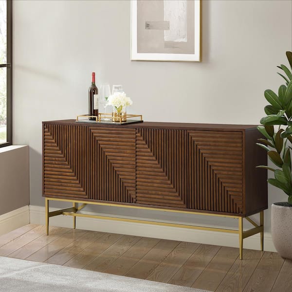 Long 6-Drawer Walnut Credenza / Buffet with Cabinet - Mid Century Modern  Credenzas For Sale - Sweet Modern, Akron, OH