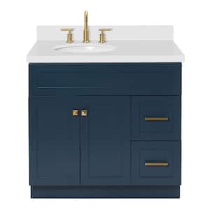 Hamlet 37 in. W x 22 in. D x 36 in. H Bath Vanity in Midnight Blue with Pure White Quartz Top