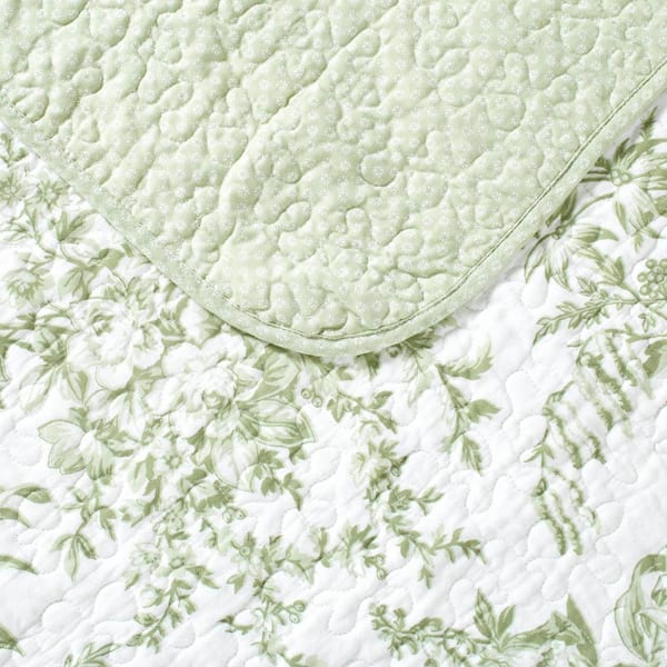 Laura Ashley Bedford 3-Piece Green Cotton King Quilt Set