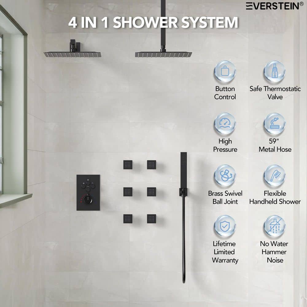 DualJetSpa 12" Gold Dual Shower Head with Body Jets