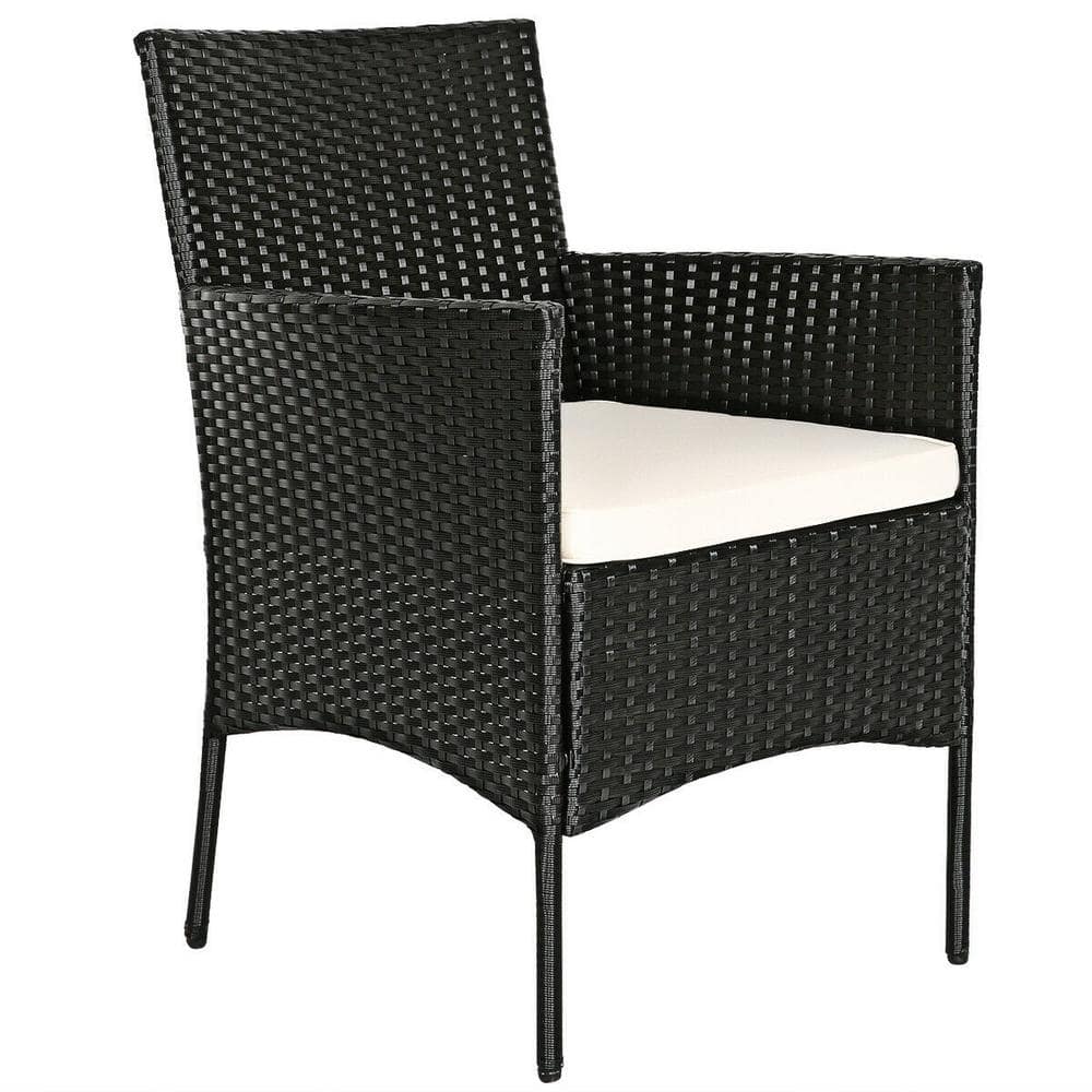 Modern Black Wicker 4-Piece Patio Set with White Cushions