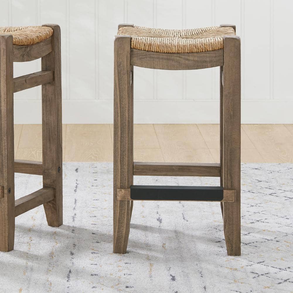 Rustic Industrial 26" Brown Wood Saddle Counter Stool