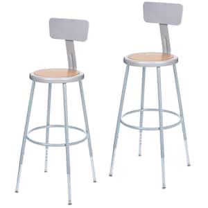 Flynn 33 in. Height Adjustable Masonite Wood Stool with Backrest, Grey Metal Frame (Pack of 2)