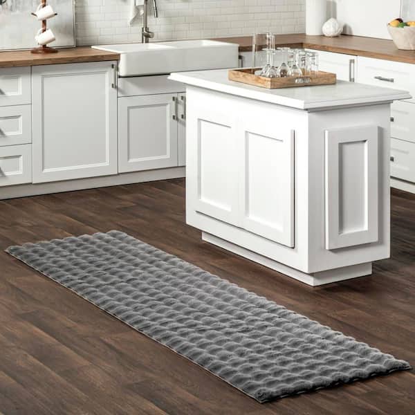 Ivana Checkered Plush Cloud Washable Dark Grey 2.6 ft. x 10 ft. Indoor Area Rug