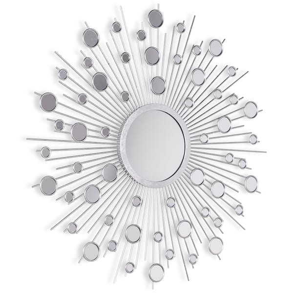 Medium Sunburst Silver Hooks Modern Mirror (36 in. H x 36 in. W)