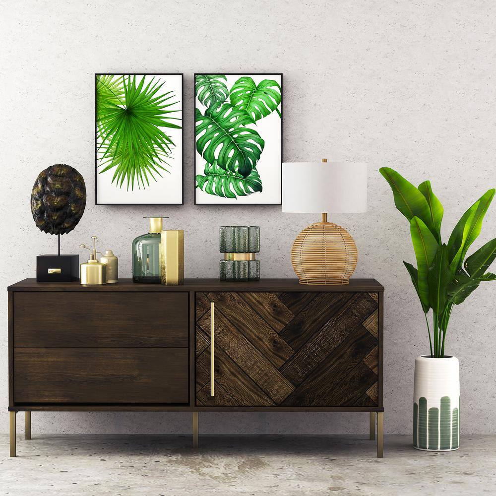 21.5" White Rattan Table Lamp with Linen Shade