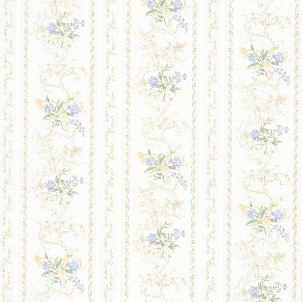 Mirage Maury Light Blue Floral Bouquet Stripe Wallpaper