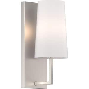 1-Light Brushed Nickel Armed Wall Sconce with Fabric Empire Shade