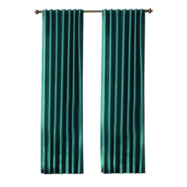 Home Decorators Collection Teal Faux Silk Back Tab Room Darkening Curtain - 54 in. W x 95 in. L