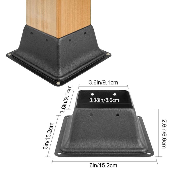 VEVOR 4 in. x 4 in. Deck Post Base Post Base Skirt Deck Post Skirt Black Powder-Coated Decking Post Base (10-Pieces)