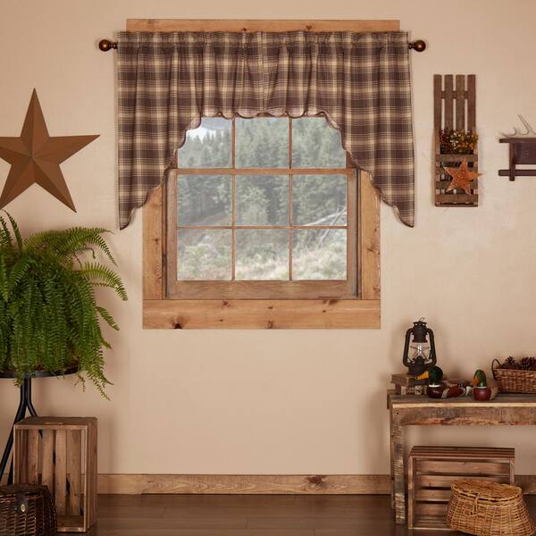 VHC Brands Dawson Star 36 in. L Cotton Swag Valance in Woodland Brown Khaki Pair