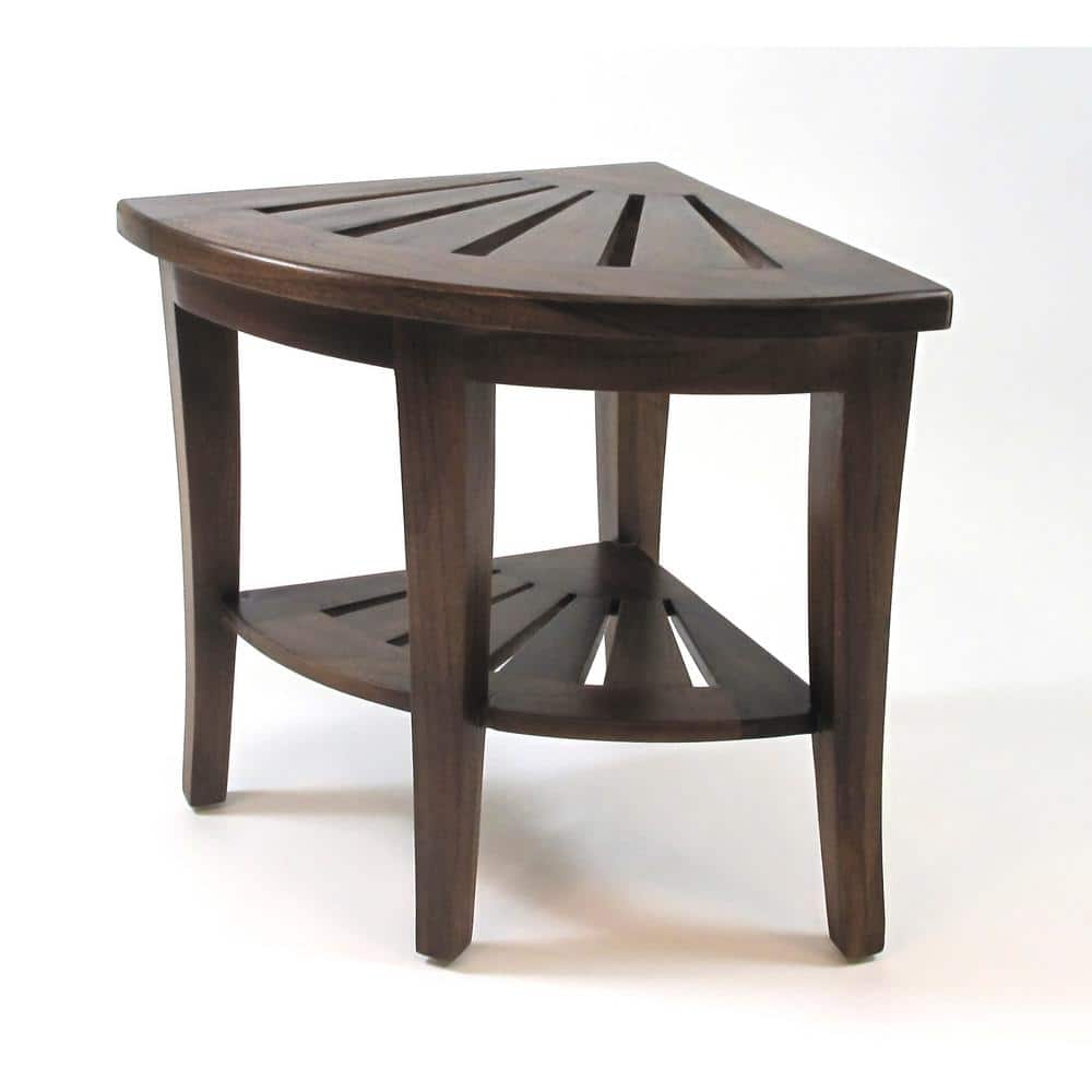 Kai 15.75" Mocha Teak Corner Shower Bench with Shelf