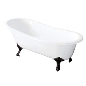 57 in. Cast Iron Slipper Clawfoot Bathtub in White with Feet in Oil Rubbed Bronze