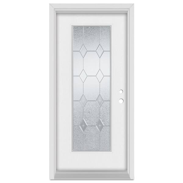 Stanley Doors 32 in. x 80 in. Geometric Left-Hand Zinc Finished Fiberglass Mahogany Woodgrain Prehung Front Door