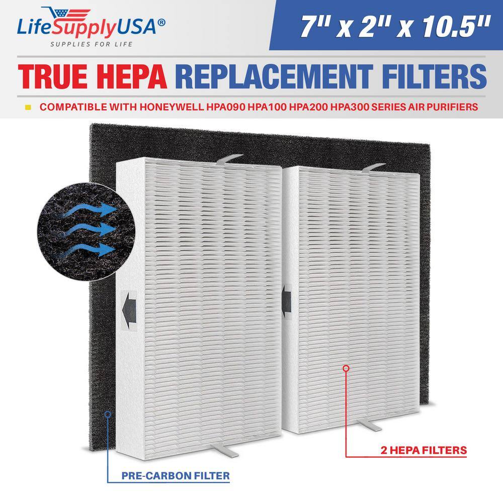 LifeSupplyUSA Complete Filter Set 1 True HEPA Replacement and 1 Carbon Filter Compatible with Honeywell HPA090 HPA100 HPA200 HPA300 ER190 SET HD
