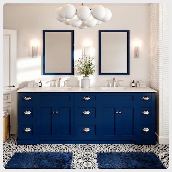 Epic 84 in. Double Sink Blue Bath Vanity with White Carrara Quartz Top (Assembled)