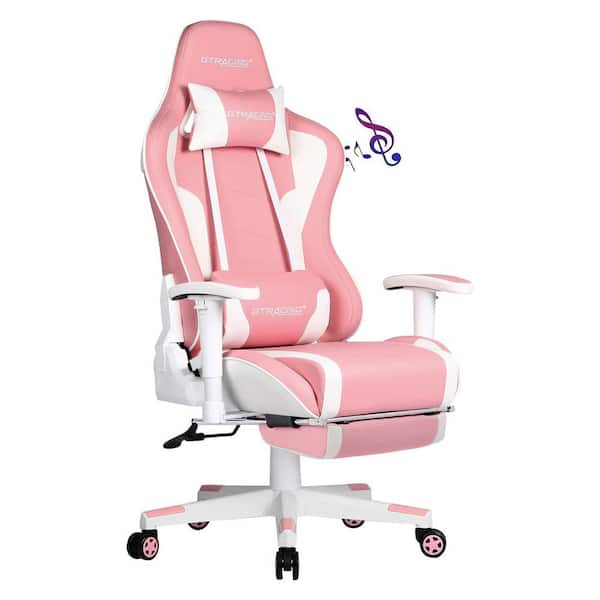Pink Gaming Chair with Foot Rest - Gamer Chairs for Adults