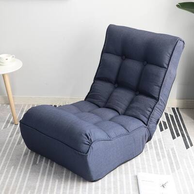 Blue Folding Floor Lazy Single Sofa Chair with 3-Positions Adjustable for Living Room and Bedroom
