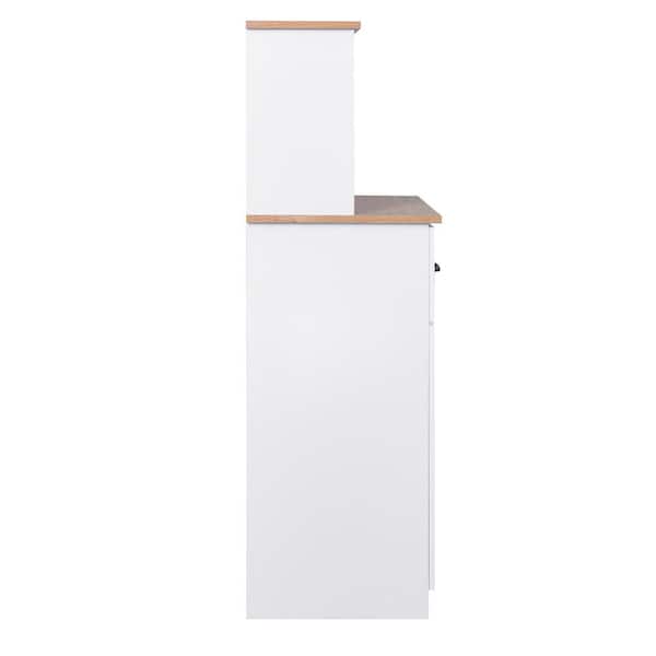FUNKOL 23.62 in. x 15.75 in. x 49.41 in. 4-Layer White MDF Ready to Assemble Kitchen Cabinet w/Microwave Cabinet and 2-Drawers
