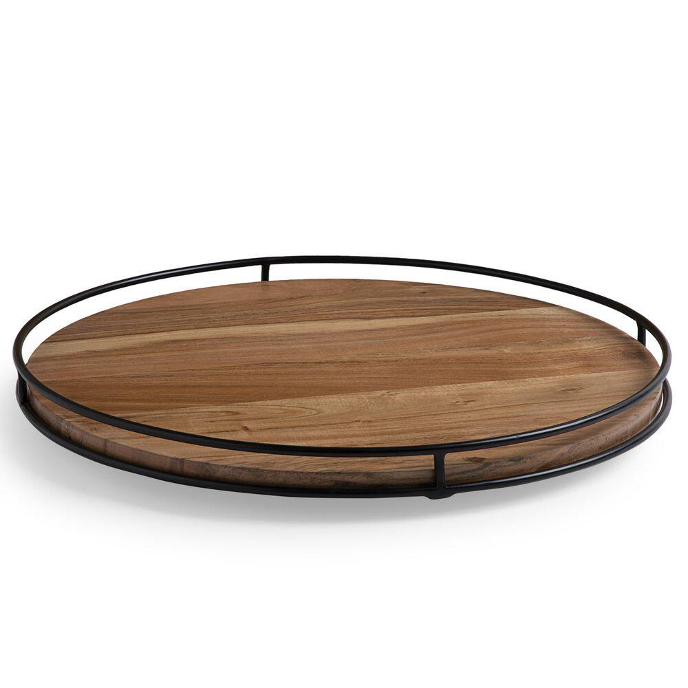 "18"" Wooden Espresso Lazy Susan, Iron Edges Table Top Turntable for Cabinet or Pantry Organizer" price history on PriceWatchPro