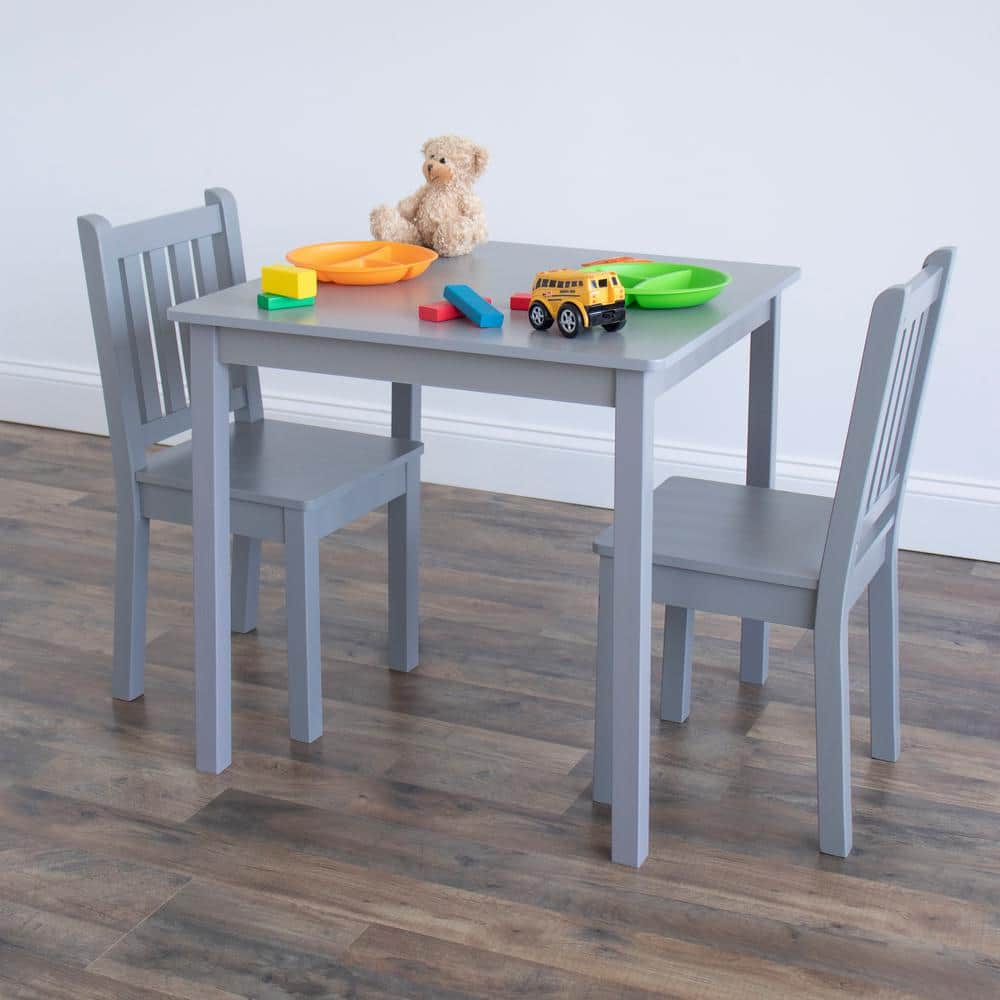 Gray Engineered Wood Kids Table and 2 Chairs Set