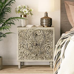 Farmhouse White 3-Drawers 25 in. Wide Dresser with Embossed Weathered Flower Motif