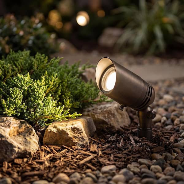 Low Voltage Adjustable Cowl Centennial Brass Hardwired Outdoor Weather Resistant Spotlight with No Bulbs Included