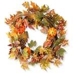 24 in. Artificial Maple Wreath with Pumpkins