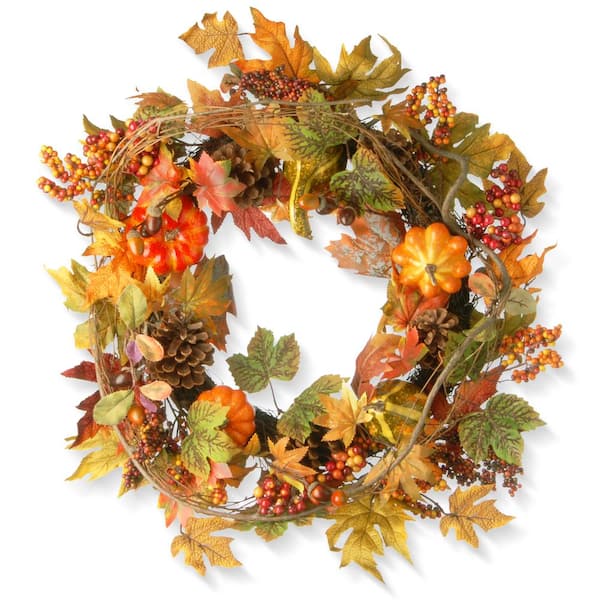 National Tree Company 24 in. Artificial Maple Wreath with Pumpkins