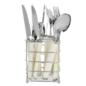 Fairfield 16-Piece Flatware Set with Wire Caddy in Egg Shell