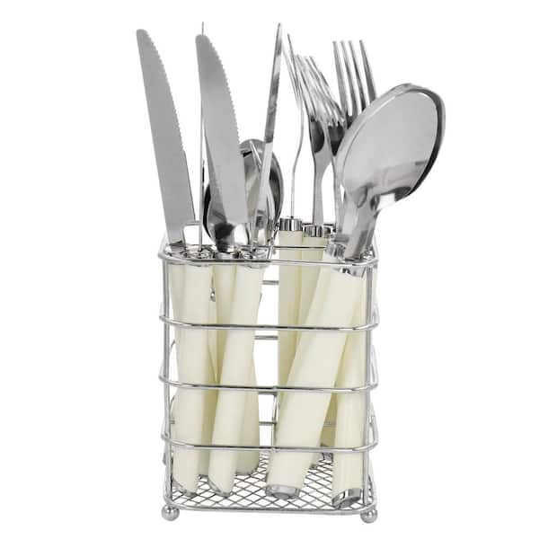 GIBSON EVERYDAY Fairfield 16-Piece Flatware Set with Wire Caddy in Egg Shell