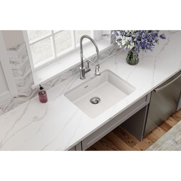 Quartz Classic 25 in. Undermount Single Bowl White Granite/Quartz Composite Kitchen ADA Sink w/ Accessories