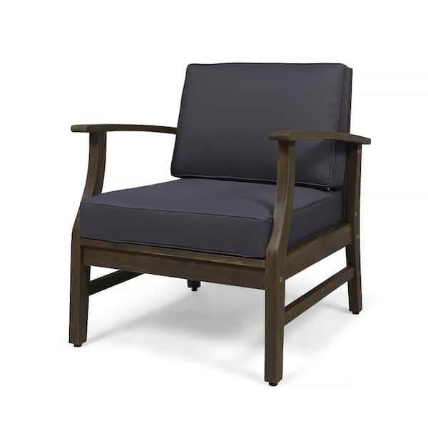 Sudzendf Acacia Wood Outdoor Lounge Chair with Dark Gray Cushions