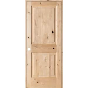 30 in. x 80 in. Rustic Knotty Alder 2 Panel Square Top Solid Wood Right-Hand Single Prehung Interior Door