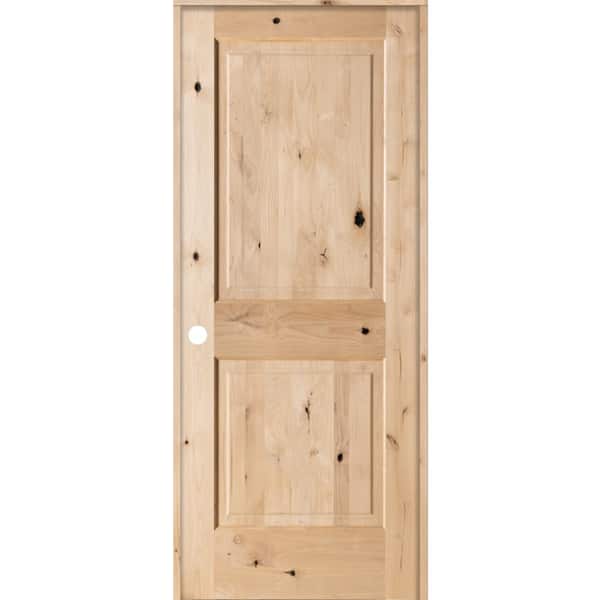 Krosswood Doors 30 in. x 80 in. Rustic Knotty Alder 2 Panel Square Top Solid Wood Right-Hand Single Prehung Interior Door
